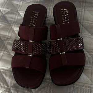 Italian Shoemakers Wine/Burgundy Slide Sandals with Sparkle-Strap Detail